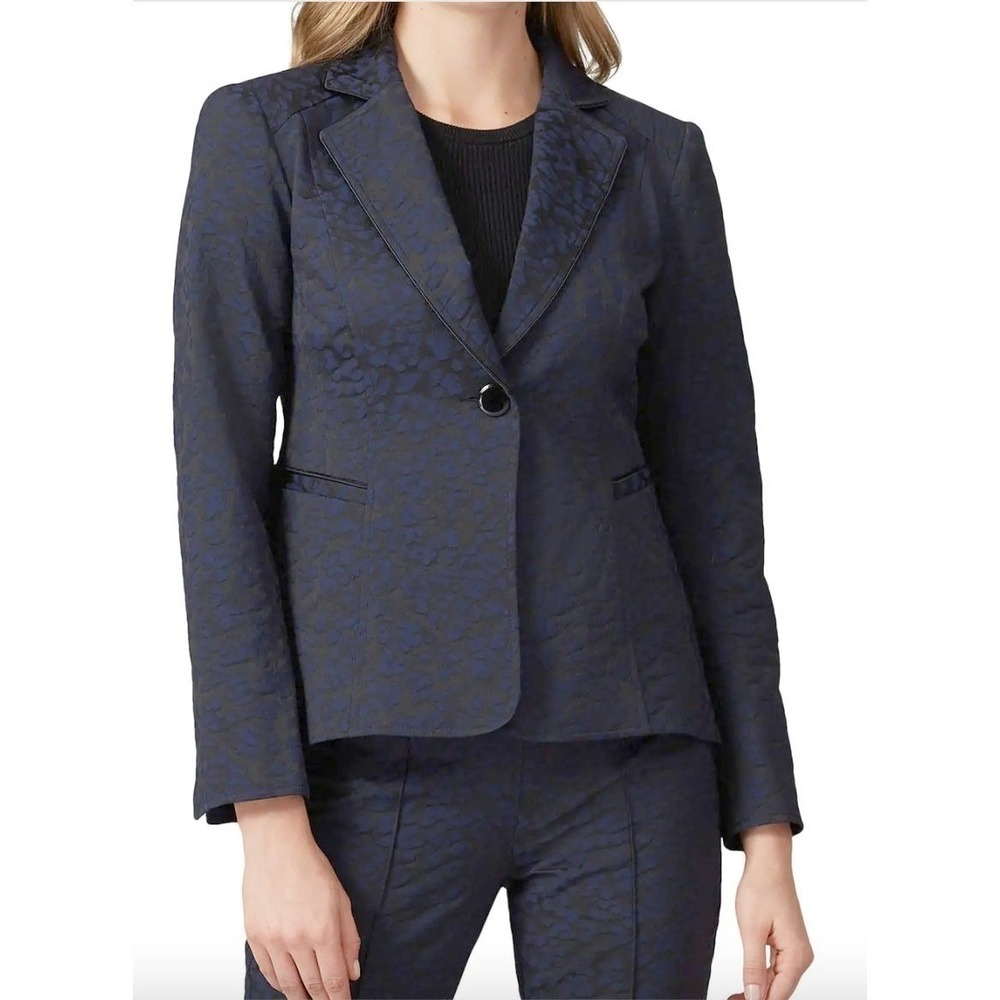 Nanette Lepore Blue Black Leopard Jacquard Single Button Blazer Jacket Size 6